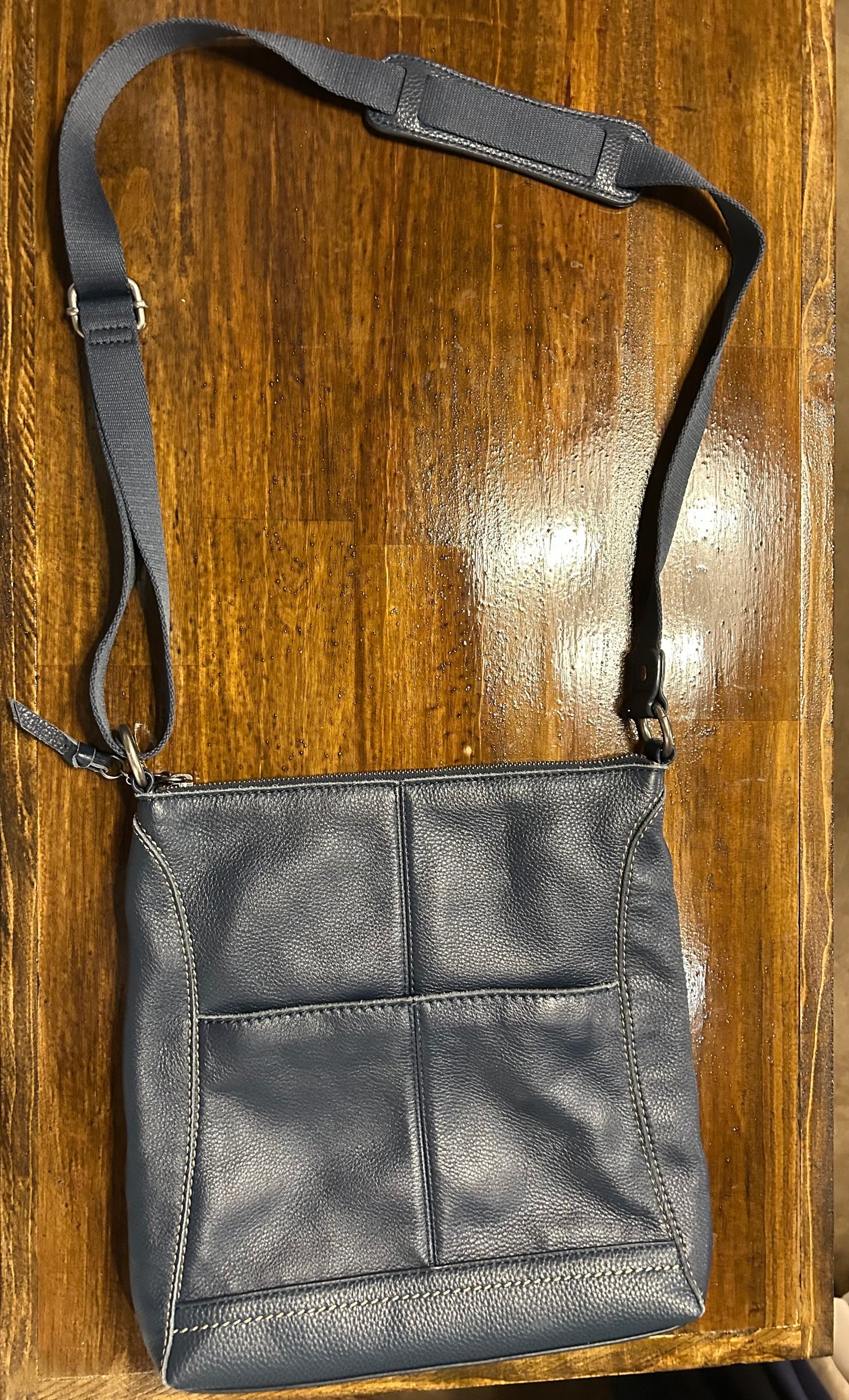 The Sak Dark Blue Shoulder Bag Adjustable Strap Zipper Pebbled Finish