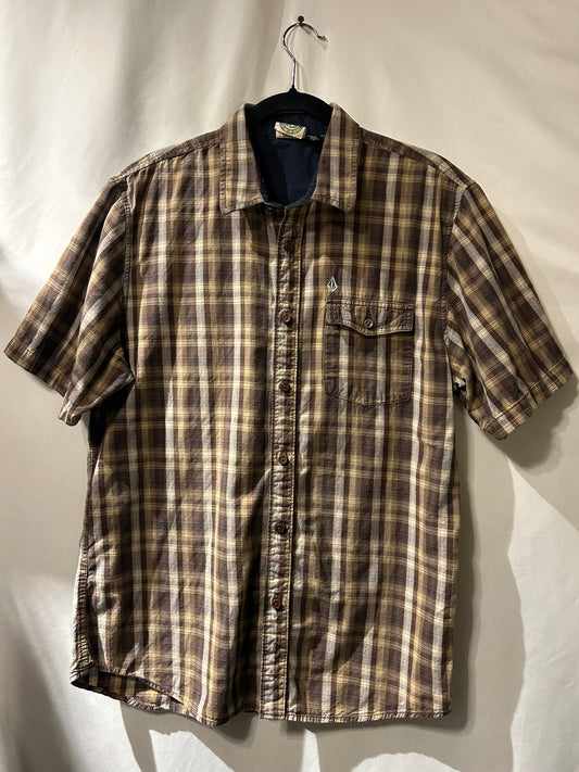 Volcom Brown Plaid Button Up L