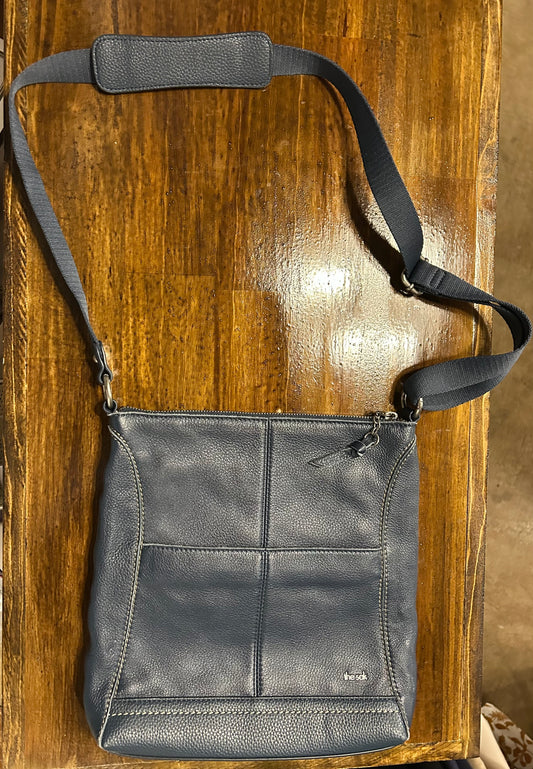 The Sak Dark Blue Shoulder Bag Adjustable Strap Zipper Pebbled Finish