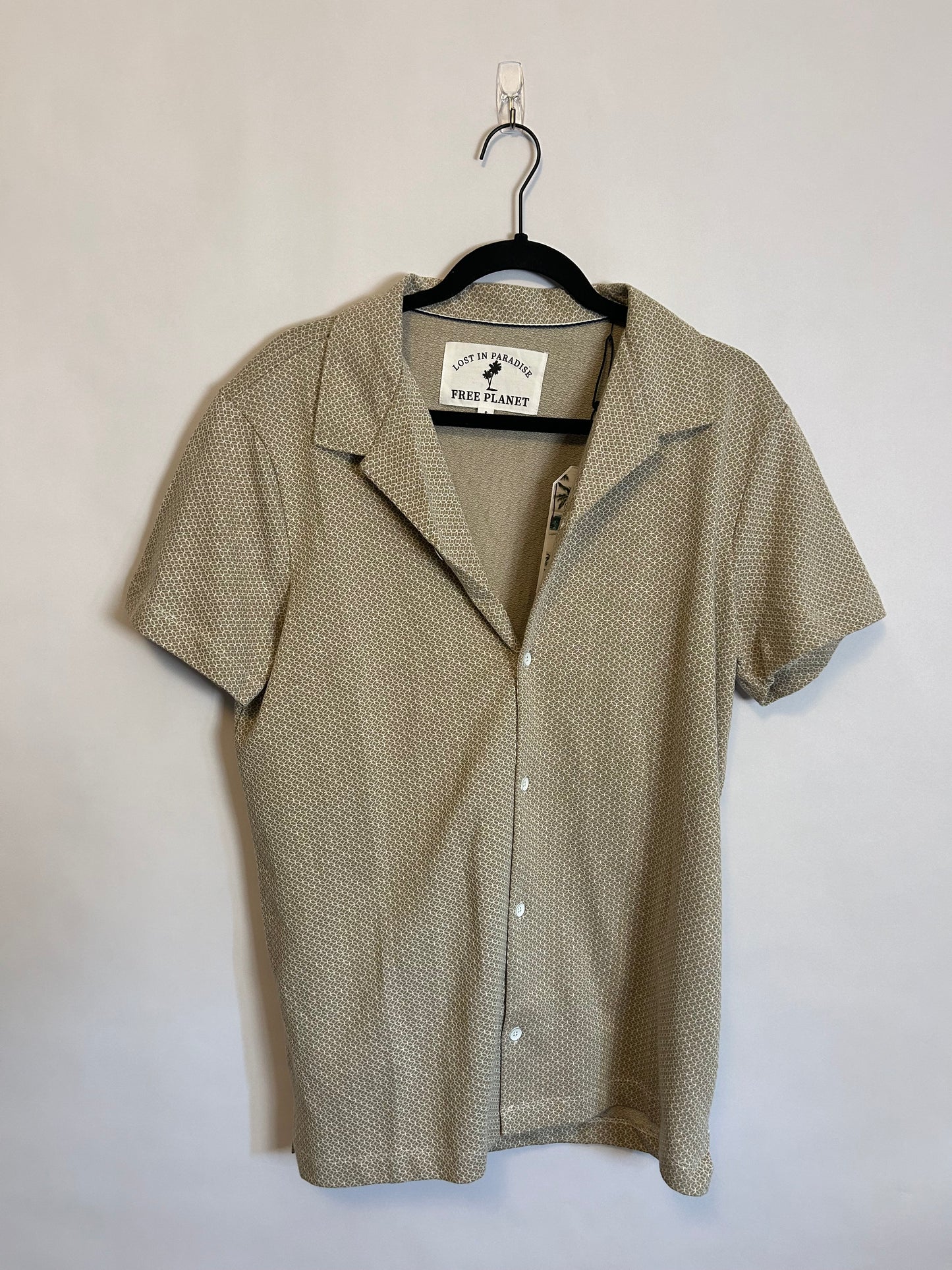 Free Planet Tan & White Print Button Up S