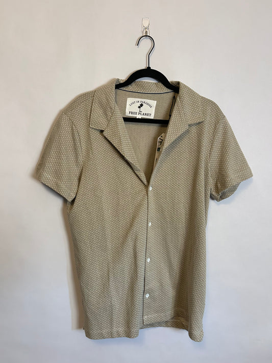 Free Planet Tan & White Print Button Up S