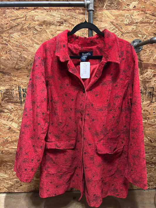 Denim & Co Red Flower Jacket 2X