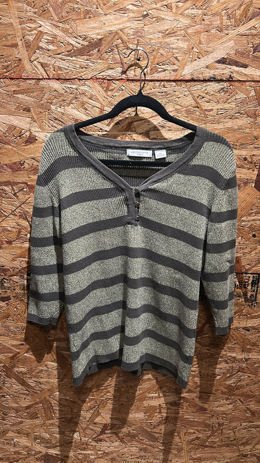 Liz Claiborne Green Striped Sweater 2X