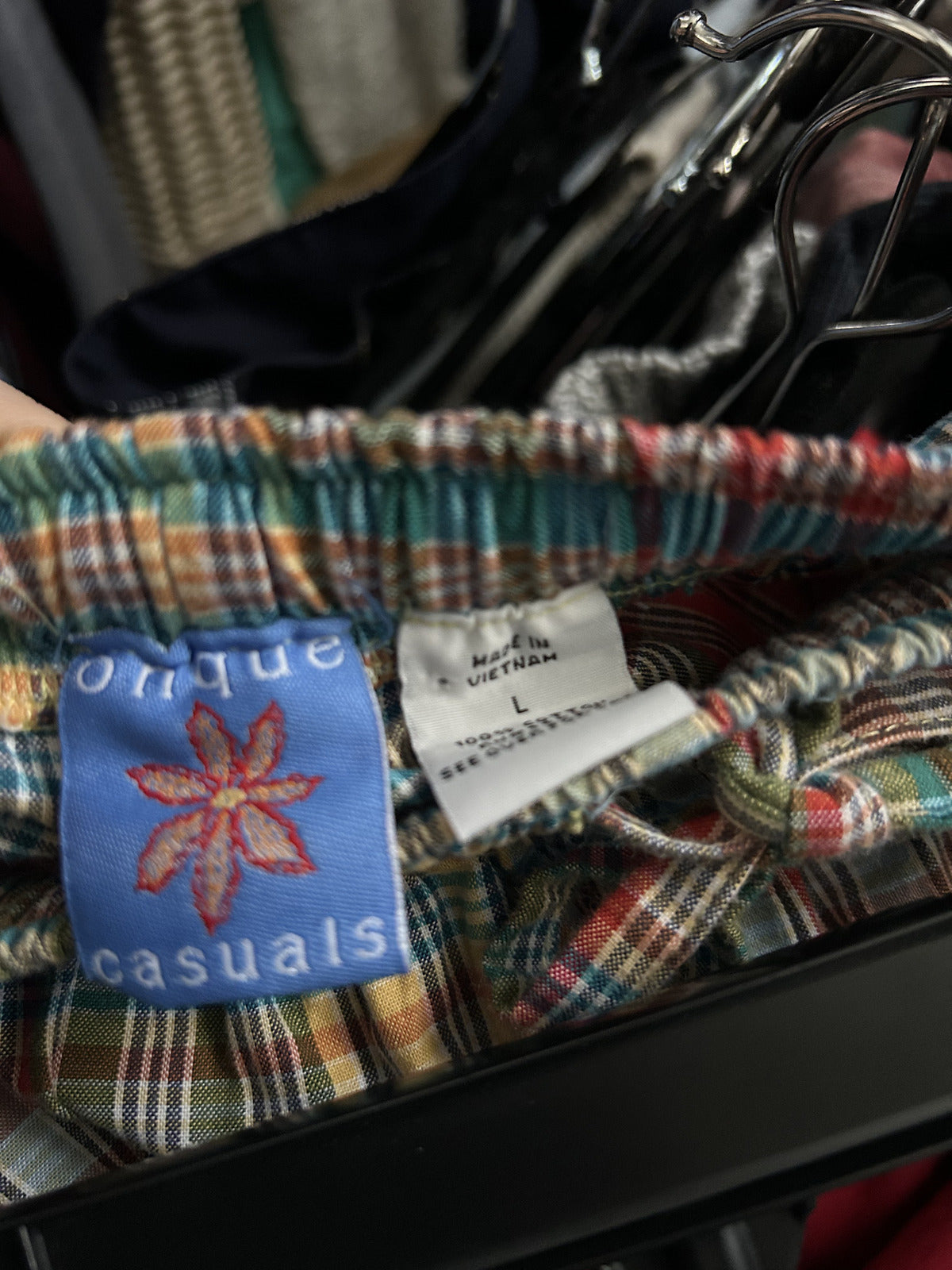 Vintage Onque Casuals Madras Plaid 100% Cotton Pants M/L