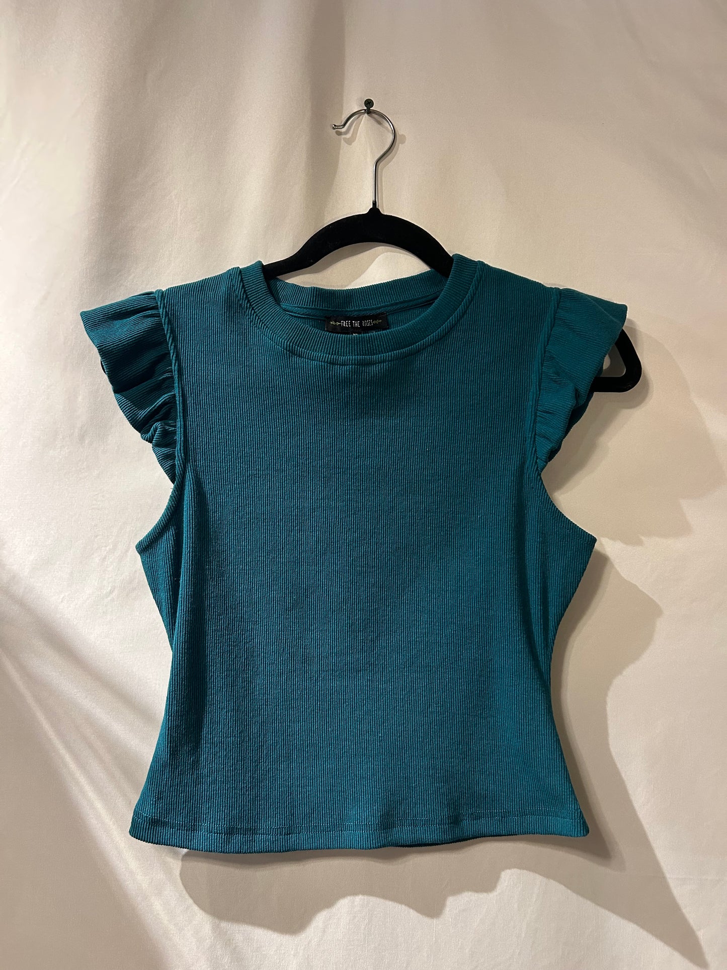 Free The Roses Teal Ribbed Tank XS
