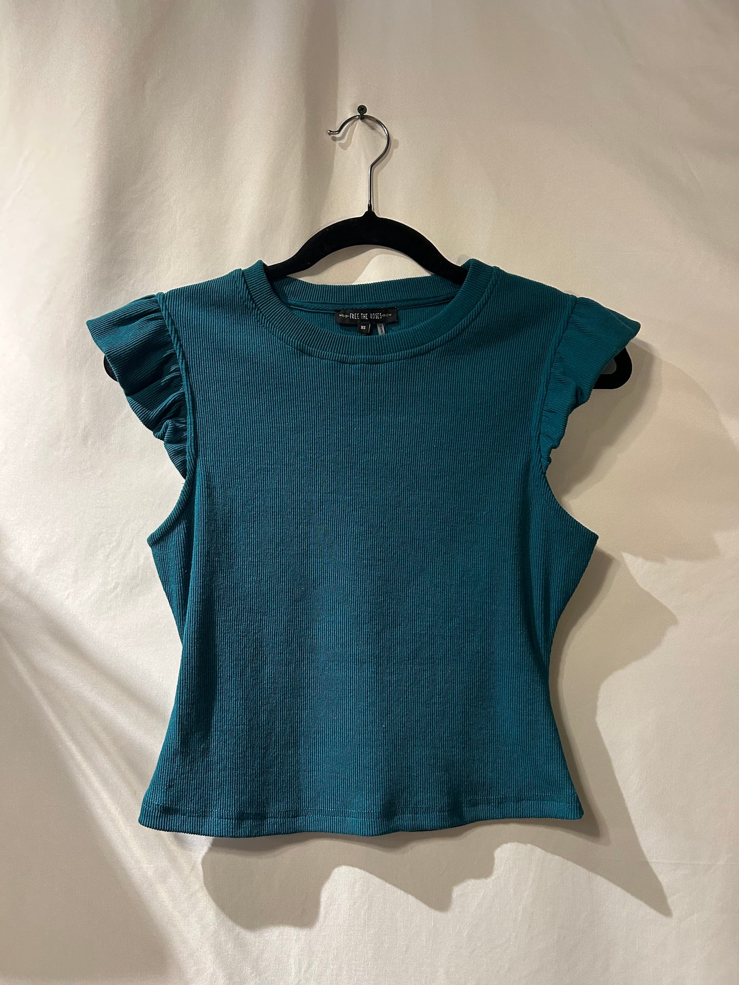 Free The Roses Teal Ribbed Tank XS