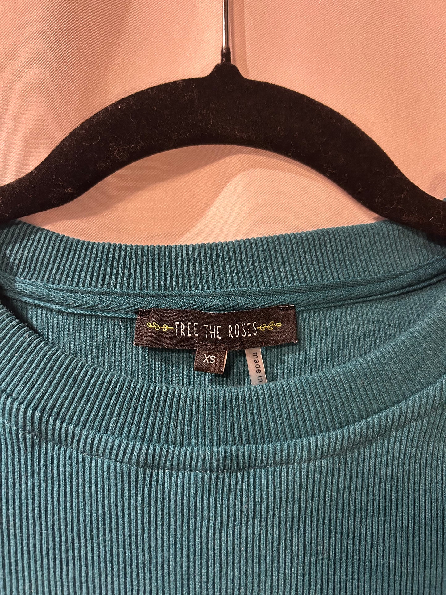 Free The Roses Teal Ribbed Tank XS