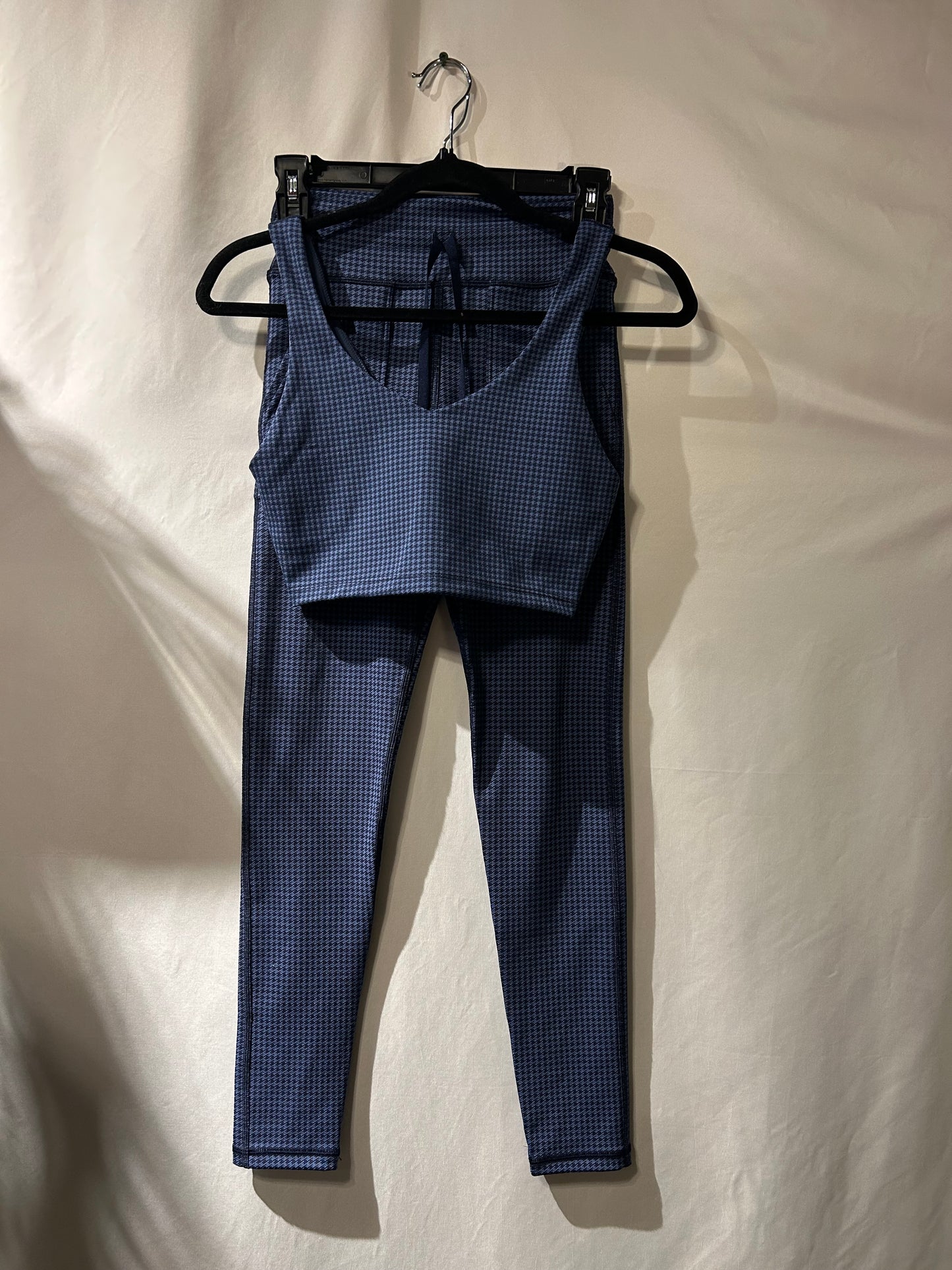 Aerie Navy Houndstooth Patterned Workout Set Bra XS & Leggings S