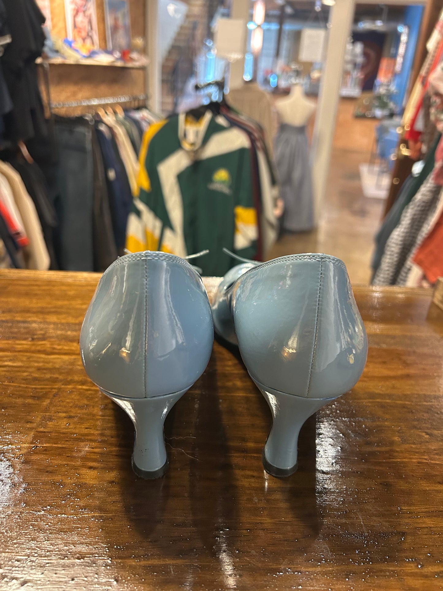 Gianni Bini Baby Blue Leather Kitten Heels with Bow Detailing