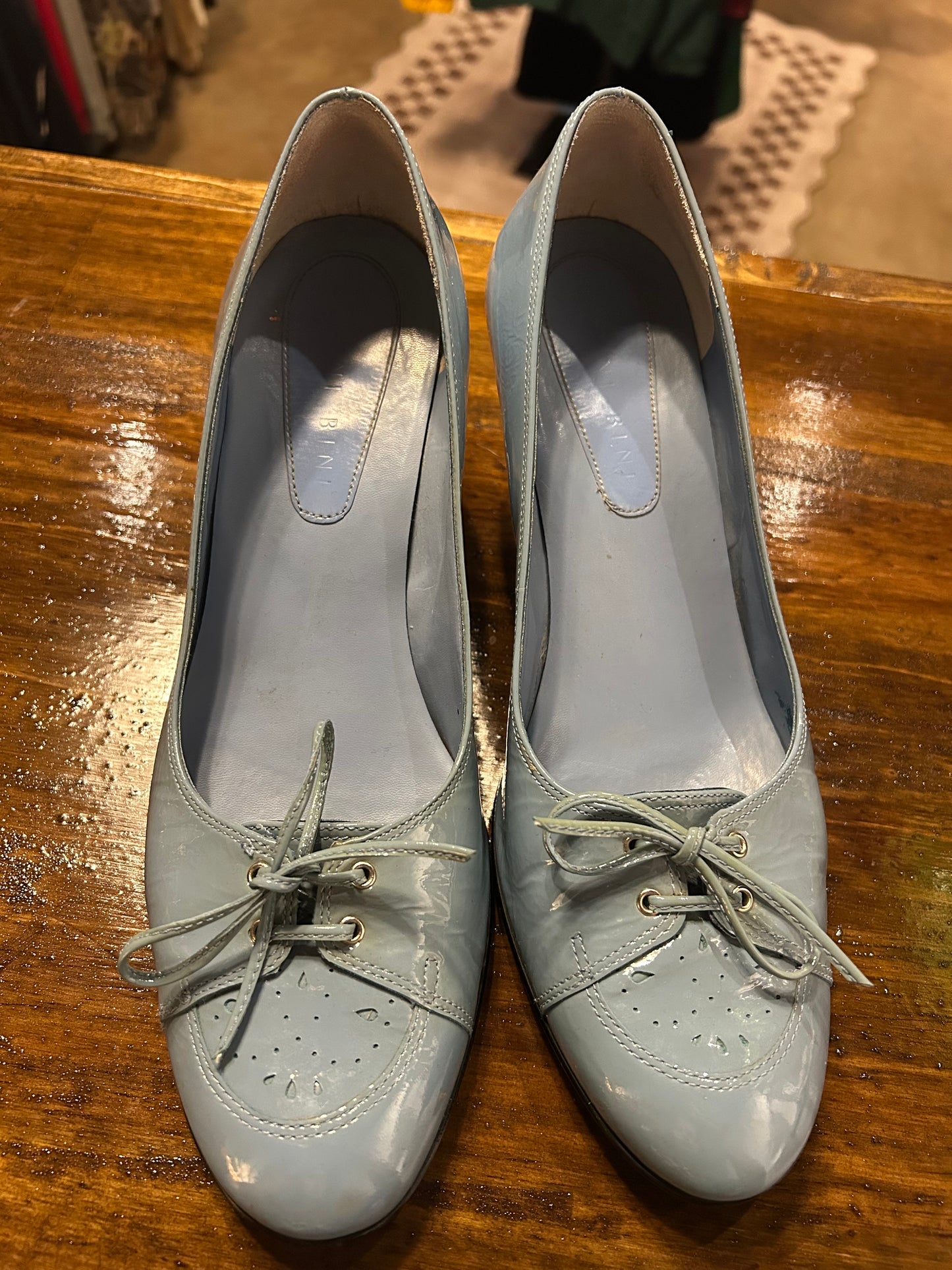 Gianni Bini Baby Blue Leather Kitten Heels with Bow Detailing