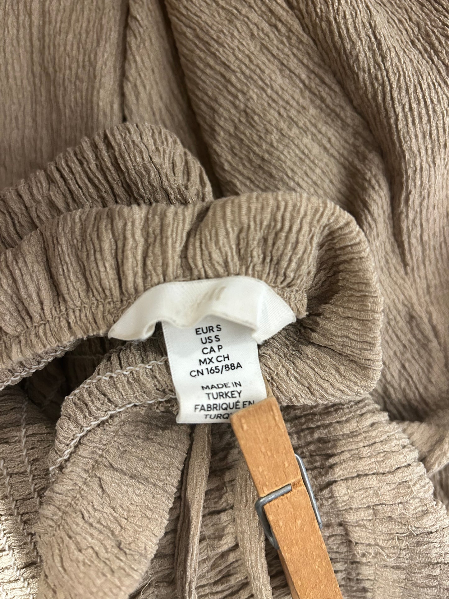 H&M Smocked Crinkle Tan Midi Dress S