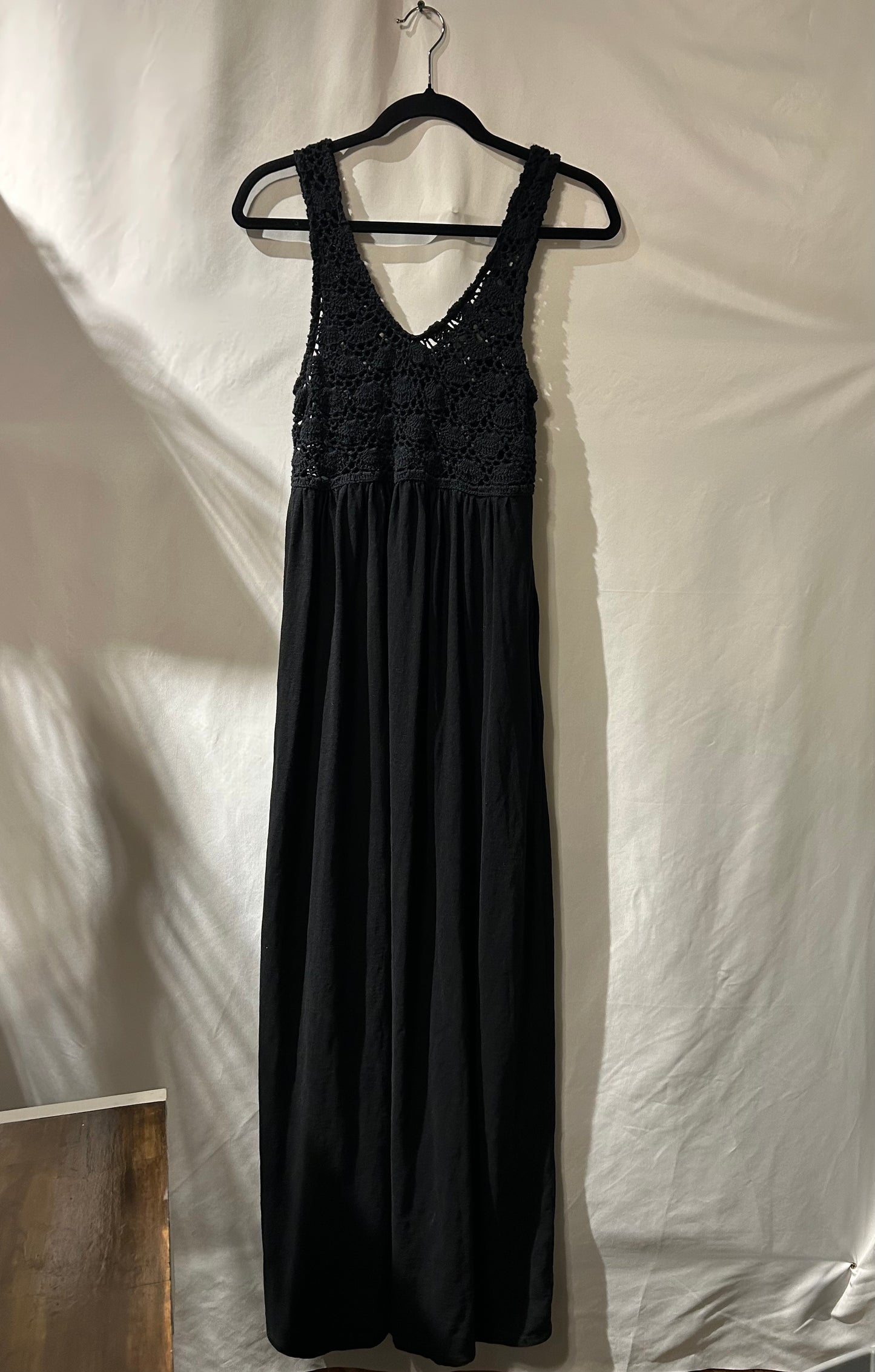 Aerie Black Knit Crochet Bodice Maxi Dress S