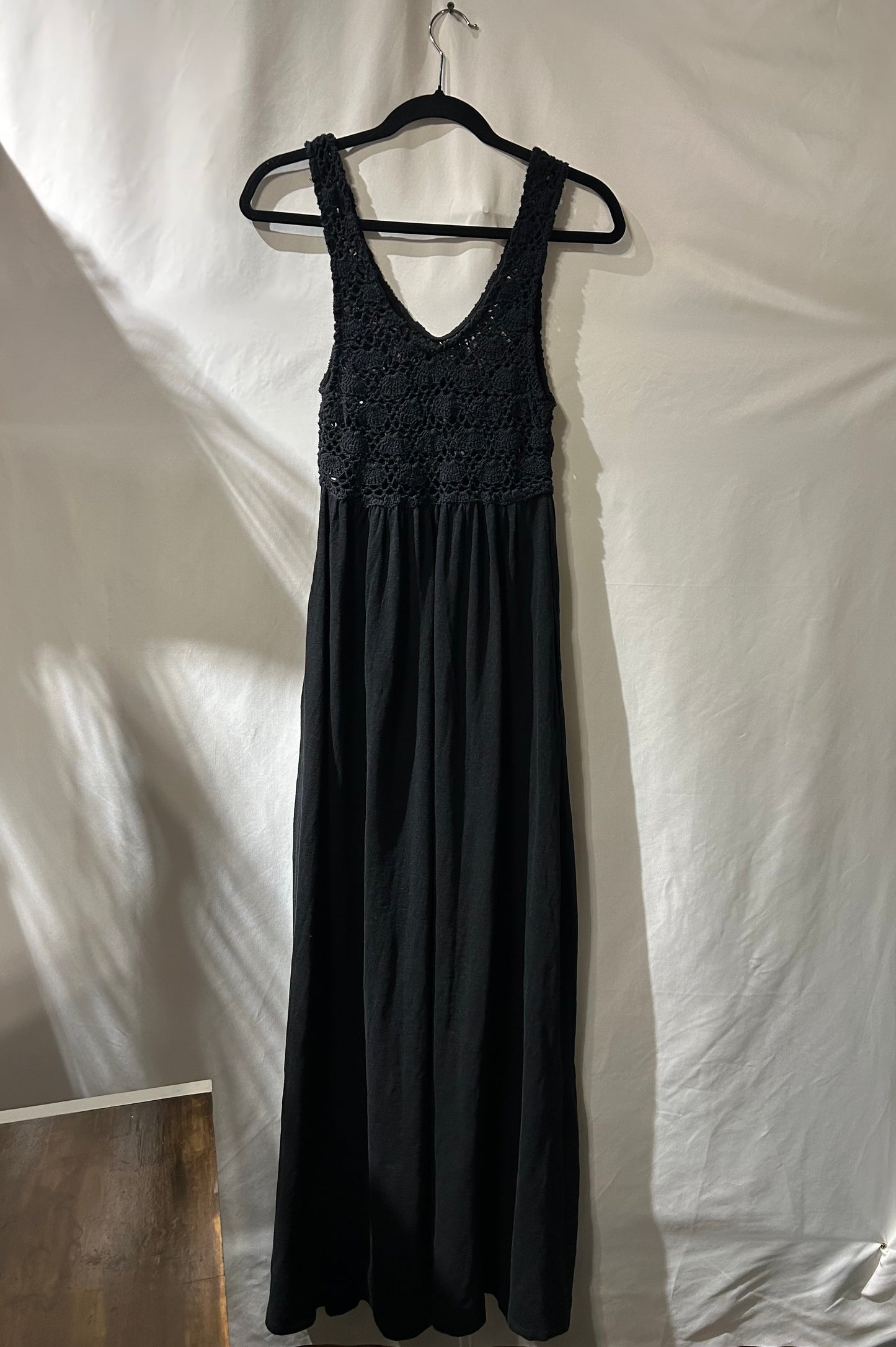 Aerie Black Knit Crochet Bodice Maxi Dress S
