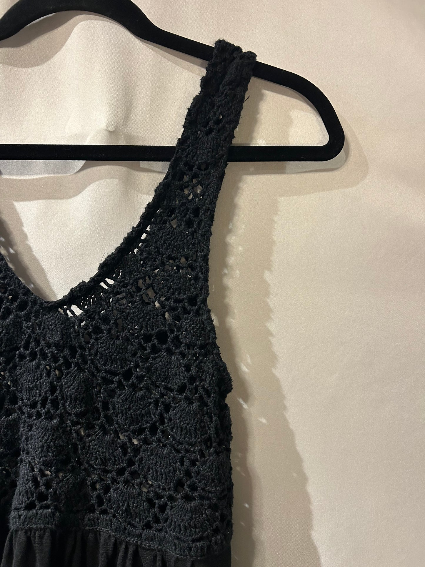 Aerie Black Knit Crochet Bodice Maxi Dress S