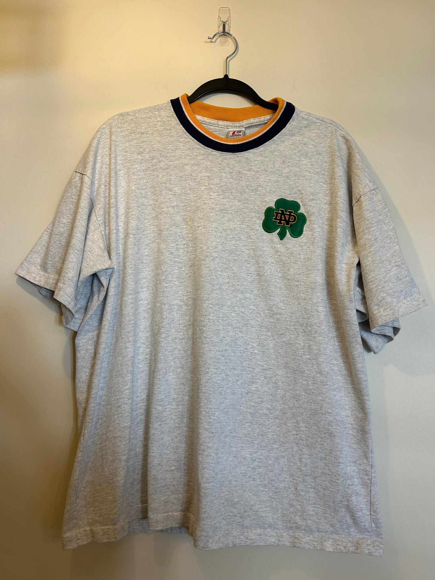Vintage Notre Dame Shamrock Patch Grey T-Shirt XL