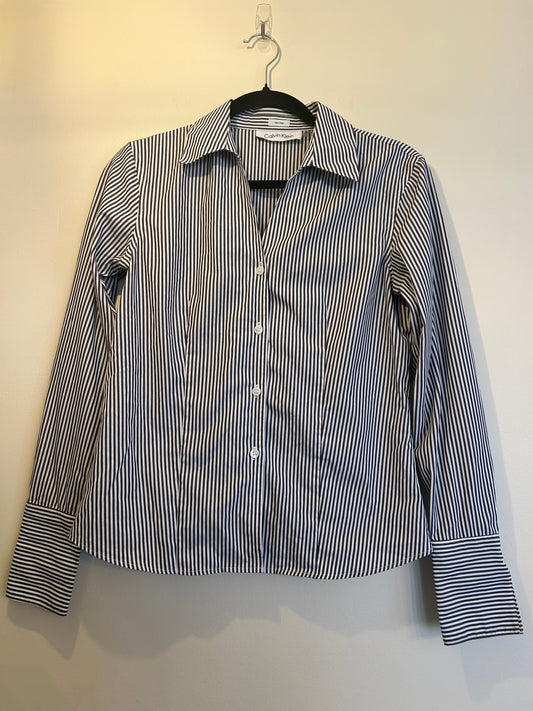 Calvin Klein Brown Striped Trendy Button Up 2