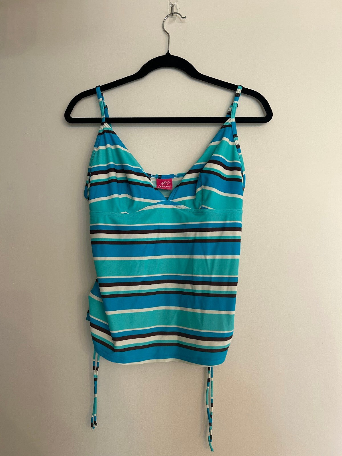 Wavezone Y2K Blue Striped Halter Tankini Top 16
