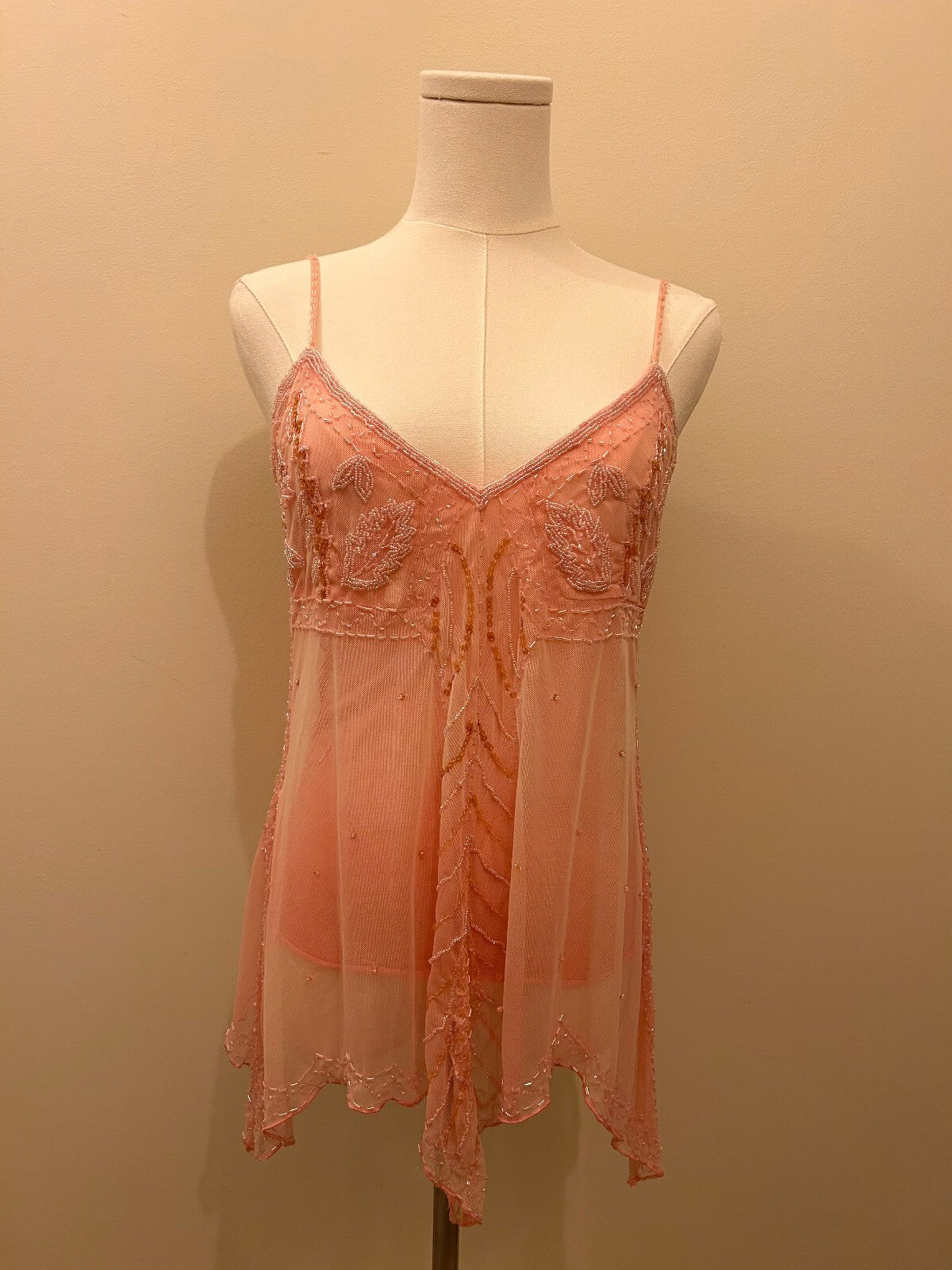 Hallhuber European Vintage Y2K Beaded Pink Babydoll Tank S
