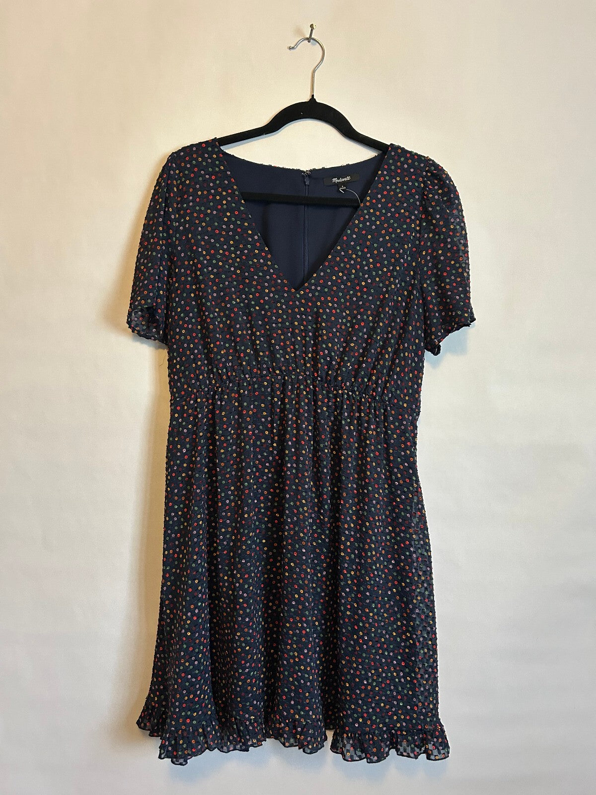 Madewell Flutter-Sleeve Ruffle-Hem Sugar Dot Navy Dress 6
