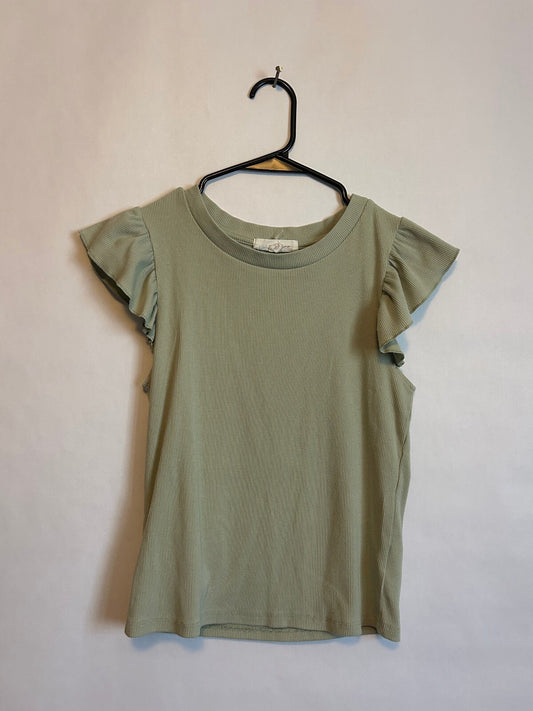 Pink Rose Green Ribbed Tank S
