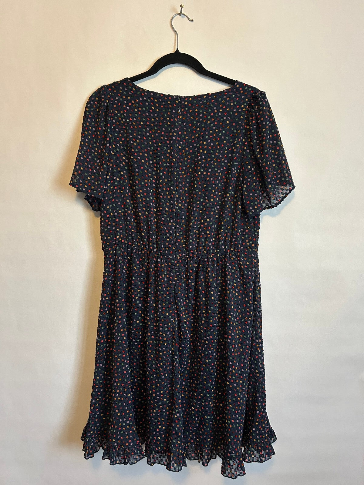 Madewell Flutter-Sleeve Ruffle-Hem Sugar Dot Navy Dress 6