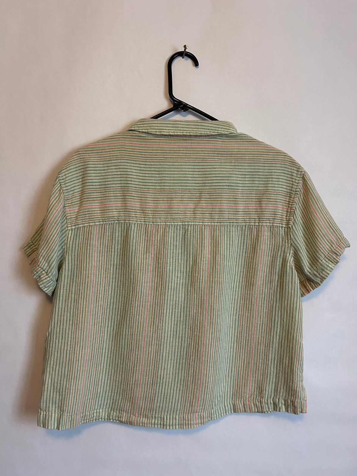 a.n.a Linen Blend Button Up Green and Light Pink Striped Shirt M