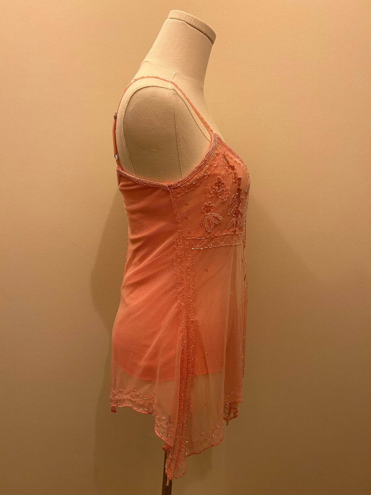 Hallhuber European Vintage Y2K Beaded Pink Babydoll Tank S