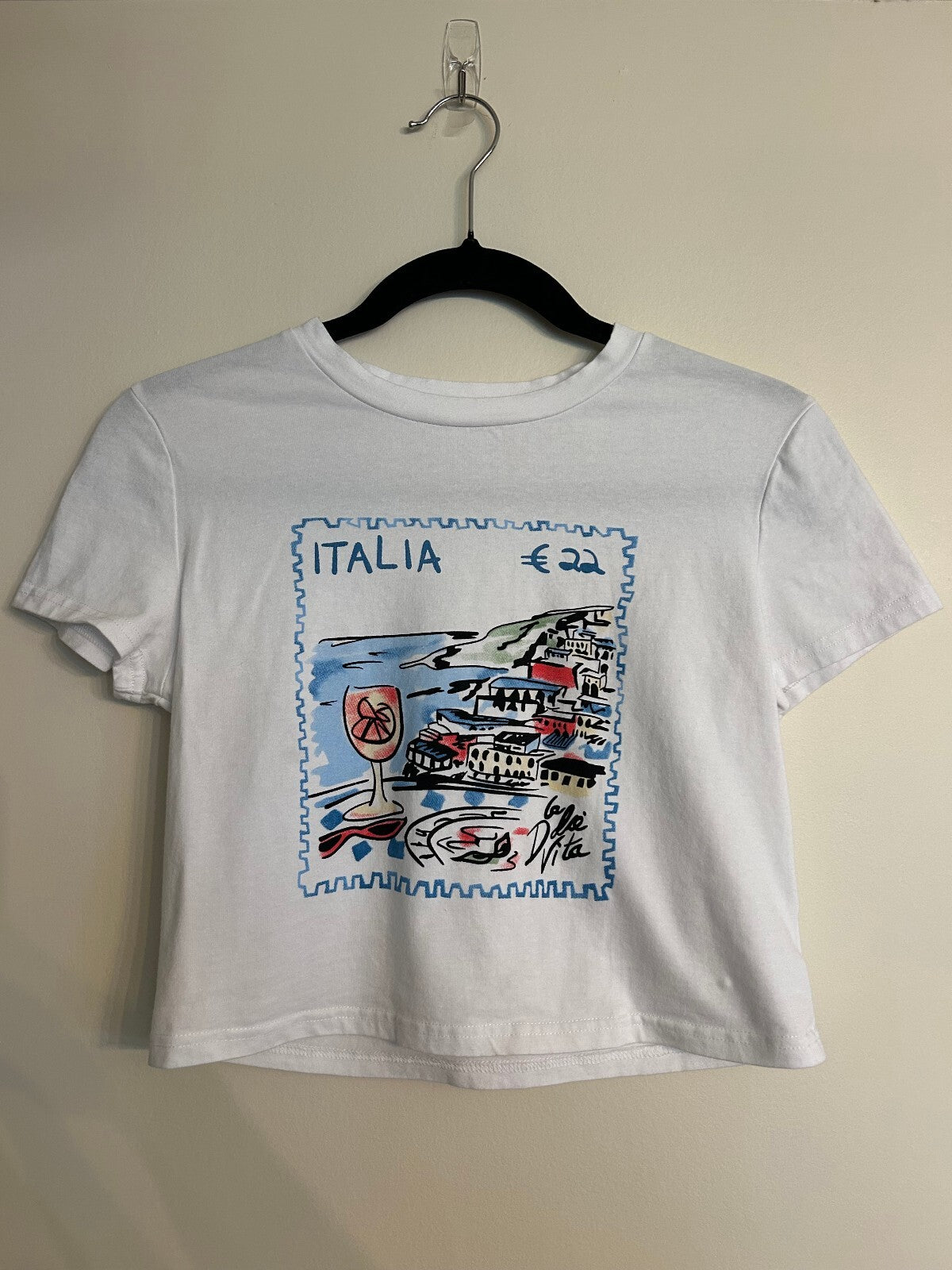 Italia Graphic Cropped Cotton T-Shirt S
