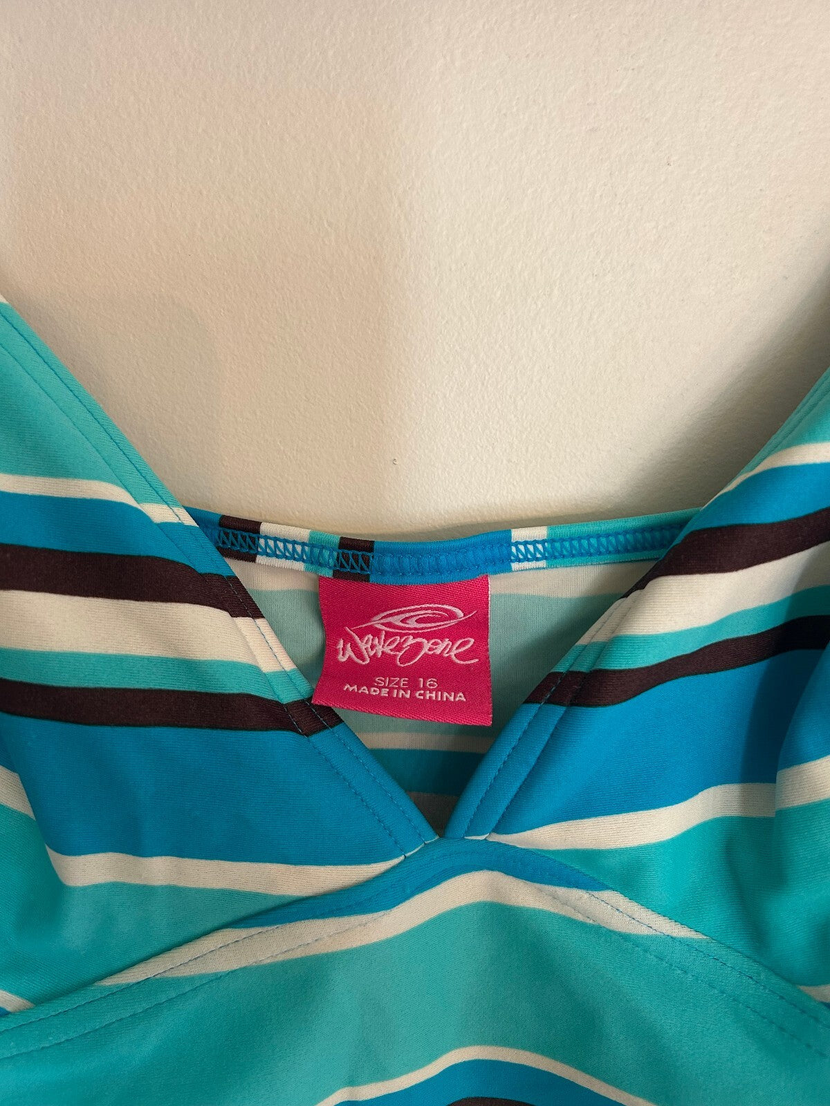Wavezone Y2K Blue Striped Halter Tankini Top 16